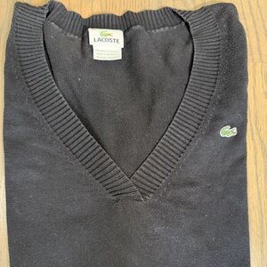 Vintage Lacoste Black Cotton V-Neck Sweater – Size 36 – Original Alligator